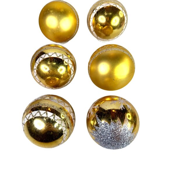 6 VTG Glass Christmas Ornament Gold stencil Mica Made W Germany Hand-Painted Box - Picture 8 of 15